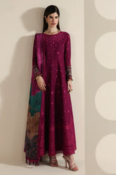 JAZMIN - 3PC LAWN EMBROIDERED FROCK WITH MANAAR PRINTED DUPATTA AND TROUSER - HZG3004
