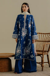 ZARA SHAH JAHAN - 3PC DHANAK EMBROIDERED SHIRT WITH TWILL PRINTED SHAWL AND TROUSER - HZG2342