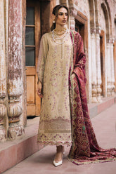 NUREH - 3PC DHANAK EMBROIDERED SHIRT WITH TWILL PRINTED SHAWL AND TROUSER - HZU2596