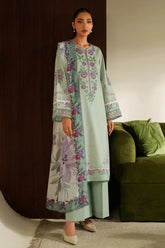 SERAN - 3PC DHANAK EMBROIDERED SHIRT WITH TWILL PRINTED SHAWL AND TROUSER - HZU2536