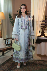 JADE - 3PC DHANAK EMBROIDERED SHIRT WITH TWILL PRINTED SHAWL AND TROUSER - HZG2208