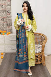 URGE - 3PC LAWN EMBROIDERED SHIRT WITH MANAAR PRINTED DUPATTA AND EMBROIDERED TROUSER - HZG3005