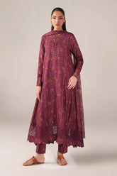 IZNIK - 3PC LAWN PRINTED FROCK WITH SILK PRINTED DUPATTA AND TROUSER - HZG3011