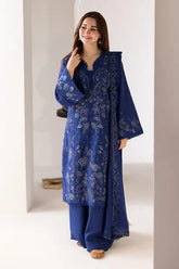 SOBIA NAZIR - 3PC DHANAK EMBROIDERED SHIRT WITH DHANAK EMBROIDERED SHAWL AND TROUSER - HZG2028