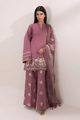 SAPPHIRE - 3PC DHANAK EMBROIDERED SHIRT WITH TWILL PRINTED SHAWL AND EMBROIDERED TROUSER - HZG2331