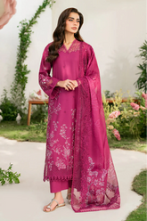 IZNIK - 3PC DHANAK EMBROIDERED SHIRT WITH TWILL PRINTED SHAWL & TROUSER - HZG2561