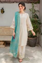 DYOT - 3PC DHANAK EMBROIDERED SHIRT WITH PRINTED PASHMINA SHAWL AND TROUSER - HZG1466