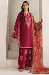 JAZMIN - 3PC LAWN EMBROIDERED SHIRT WITH MANAAR PRINTED DUPATTA AND TROUSER - HZG2942