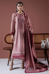 ASIM JOFA - 3PC DHANAK EMBROIDERED SHIRT WITH DHANAK EMBROIDERED SHAWL AND TROUSER - HZG2377