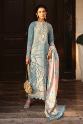 BIN ILYAAS - 3PC DHANAK EMBROIDERED SHIRT WITH TWILL PRINTED SHAWL AND TROUSER - HZU2463