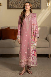 NEESHAY - 3PC DHANAK EMBROIDERED SHIRT WITH TWILL PRINTED SHAWL AND TROUSER - HZG3108