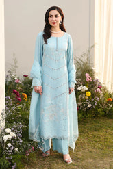 ALLYS - 3PC LAWN EMBROIDERED SHIRT WITH ORGANZA EMBROIDERED DUPATTA AND TROUSER - HZG2830