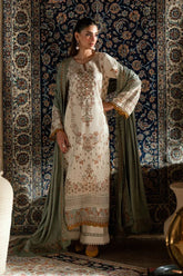 FLORENT - 3PC DHANAK EMBROIDERED SHIRT WITH DHANAK EMBROIDERED SHAWL AND TROUSER - HZG3107