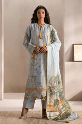 ETHNIC - 3PC LAWN EMBROIDERED SHIRT WITH MANAAR PRINTED DUPATTA AND TROUSER - HZG2213