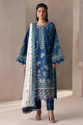 ETHNC - 3PC DHANAK EMBROIDERED SHIRT WITH COTTON NET EMBROIDERED DUPATTA AND TROUSER - HZU2435