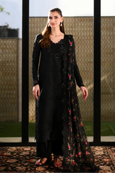 ZAIB - 3PC LAWN CHIKANKAARI EMBROIDERED SHIRT WITH CHIFFON PRINTED DUPATTA AND TROUSER - HZG2963
