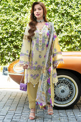 JADE - 3PC LAWN CHIKANKAARI EMBROIDERED SHIRT WITH CHIFFON PRINTED DUPATTA AND TROUSER - HZG2734