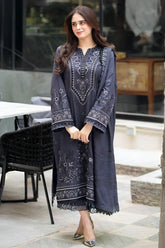 LIBAAS - 3PC DHANAK EMBROIDERED SHIRT WITH DHANAK EMBROIDERED SHAWL AND TROUSER - HZG2380