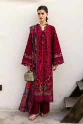 REPUBLIC WOMENSWEAR - 3PC DHANAK EMBROIDERED SHIRT WITH TWILL PRINTED SHAWL AND TROUSER - HZU2484