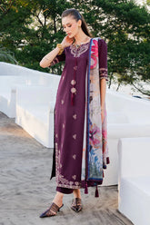 IZEL - 3PC LAWN EMBROIDERED SHIRT WITH CHIFFON PRINTED DUPATTA AND TROUSER - HZG2852