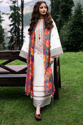 SAPPHIRE - 3PC DHANAK EMBROIDERED SHIRT WITH TWILL PRINTED SHAWL AND TROUSER - HZG1897