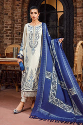 MARIA B - 3PC KHADDAR EMBROIDERED SHIRT WITH TWILL PRINTED SHAWL AND TROUSER - HZG1337