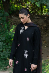 ZIVA - 3PC DHANAK EMBROIDERED SHIRT WITH TWILL PRINTED SHAWL AND TROUSER - HZG1960