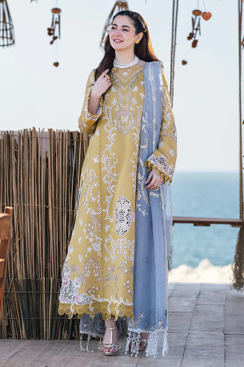 QALAMKAR - 3PC CHIKANKARI LAWN SEQUIN EMBROIDERED SHIRT WITH ORGANZA EMBROIDERED DUPATTA AND TROUSER - HZG2678