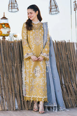 QALAMKAR - 3PC CHIKANKARI LAWN SEQUIN EMBROIDERED SHIRT WITH ORGANZA EMBROIDERED DUPATTA AND TROUSER - HZG1562