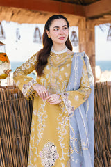 QALAMKAR - 3PC CHIKANKARI LAWN SEQUIN EMBROIDERED SHIRT WITH ORGANZA EMBROIDERED DUPATTA AND TROUSER - HZG1562