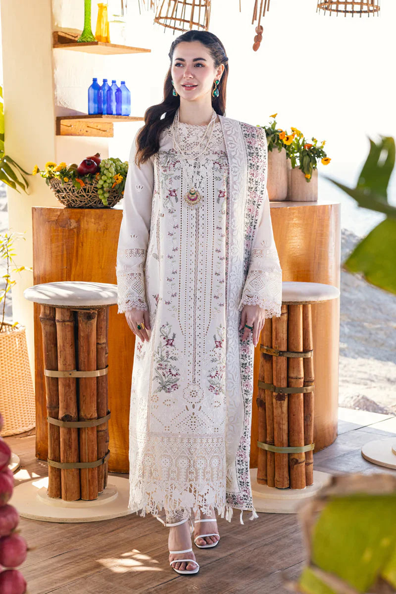 QALAMKAR - 3PC LAWN CHIKANKAARI EMBROIDERED SHIRT WITH ORGANZA EMBROIDERED DUPATTA AND TROUSER - HZG2188