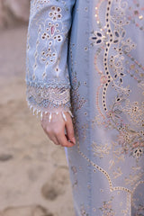 QALAMKAR - 3PC LAWN CHIKANKAARI EMBROIDERED SHIRT WITH ORGANZA EMBROIDERED DUPATTA AND TROUSER - HZG2187