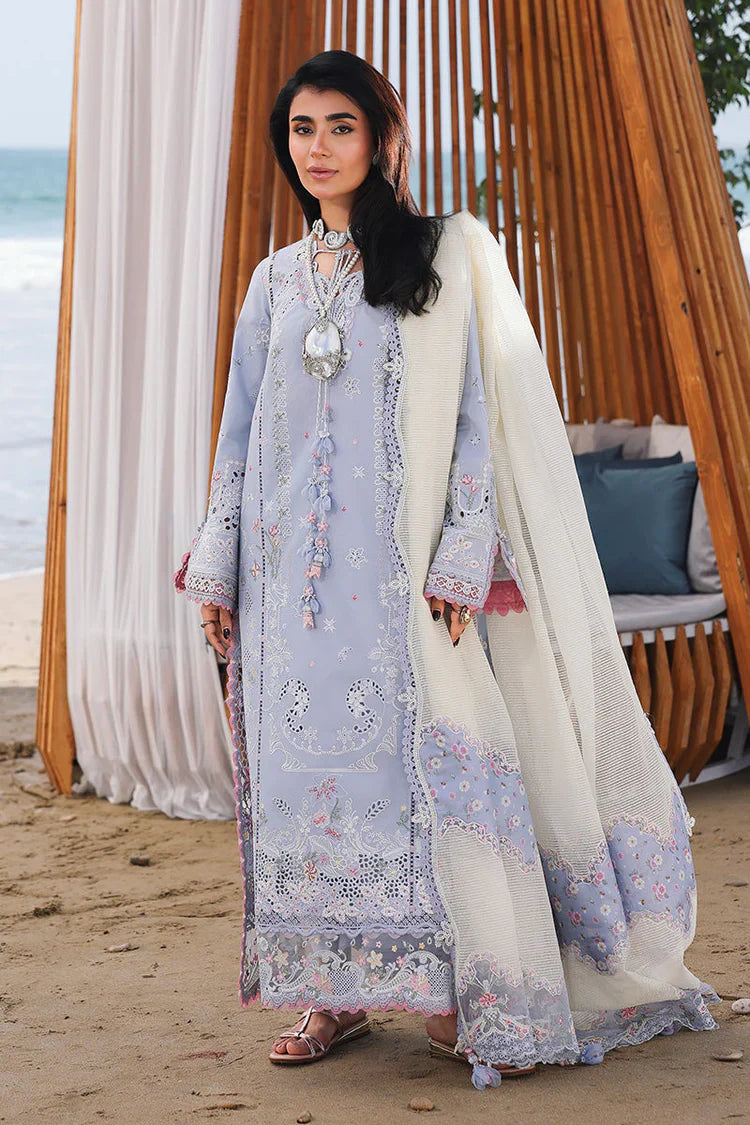 QALAMKAR - 3PC LAWN CHIKANKAARI EMBROIDERED SHIRT WITH KHADDI NET EMBROIDERED DUPATTA AND TROUSER - HZG2773