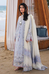 QALAMKAR - 3PC LAWN CHIKANKAARI EMBROIDERED SHIRT WITH KHADDI NET EMBROIDERED DUPATTA AND TROUSER - HZG2773