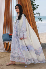 QALAMKAR - 3PC LAWN CHIKANKAARI EMBROIDERED SHIRT WITH KHADDI NET EMBROIDERED DUPATTA AND TROUSER - HZG2773