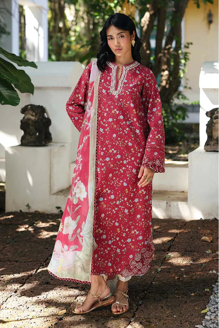 QALAMKAR - 3PC LAWN PRINTED SHIRT WITH SILK PRINTED DUPATTA AND TROUSER - HZG2921