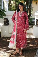 QALAMKAR - 3PC LAWN PRINTED SHIRT WITH SILK PRINTED DUPATTA AND TROUSER - HZG2921