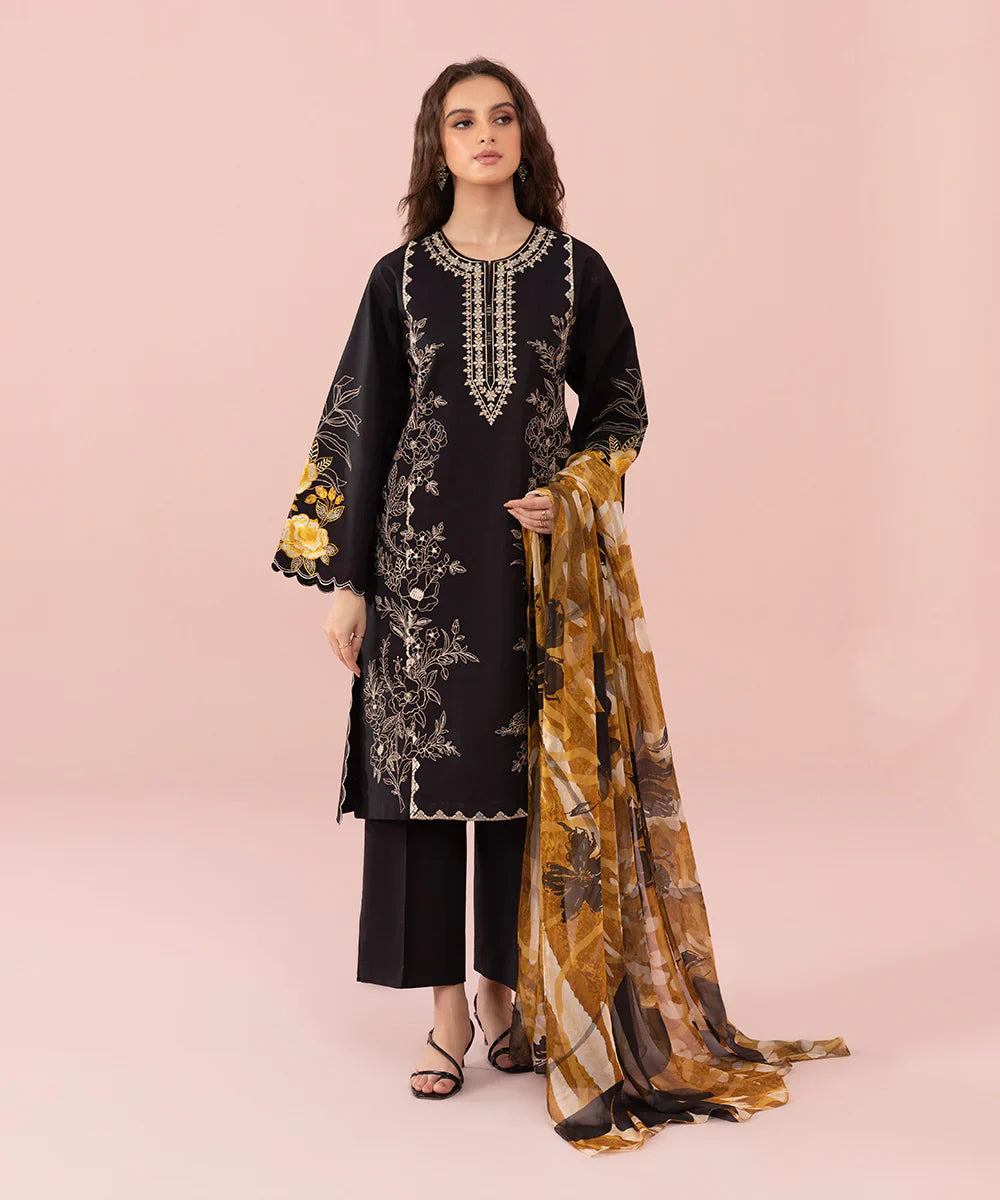 SAPPHIRE - 3PC  CAMBRIC EMBROIDERED SHIRT WITH PRINTED DUPATTA AND CAMBRIC TROUSER - HZG1290
