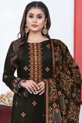 BAKHIYA - 3PC DHANAK EMBROIDERED SHIRT WITH CUTWORK DHANAK EMBROIDERED SHAWL AND TROUSER - HZG1978