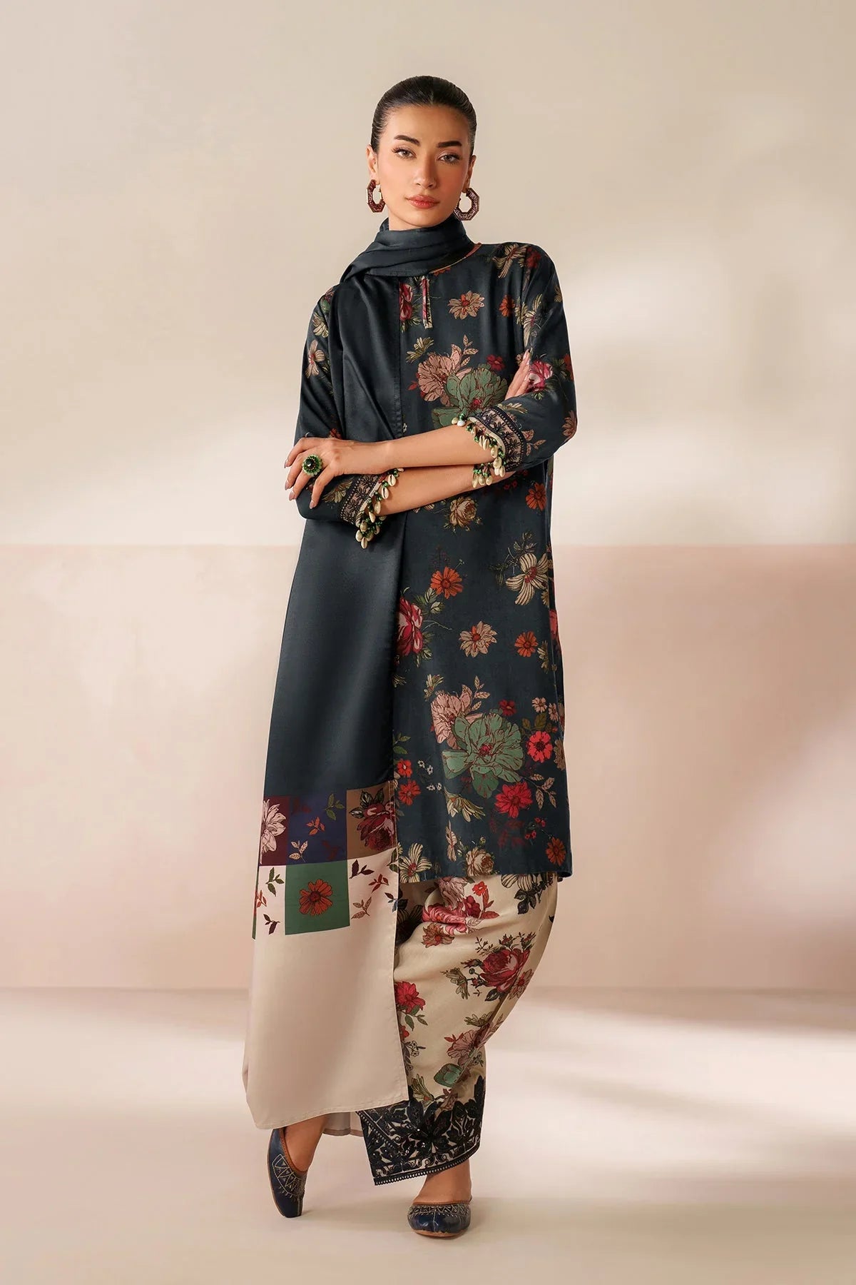BAROQUE - 3PC VISCOSE PRINTED SHIRT WITH TWILL PRINTED SHAWL AND TROUSER - HZU2523