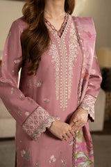 NEESHAY - 3PC DHANAK EMBROIDERED SHIRT WITH TWILL PRINTED SHAWL AND TROUSER - HZG3108