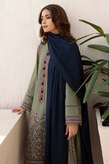 JAZMIN - 3PC SLUB DHANAK EMBROIDERED SHIRT WITH DHANAK SHAWL AND TROUSER - HZ1291