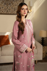 NEESHAY - 3PC DHANAK EMBROIDERED SHIRT WITH TWILL PRINTED SHAWL AND TROUSER - HZG3108