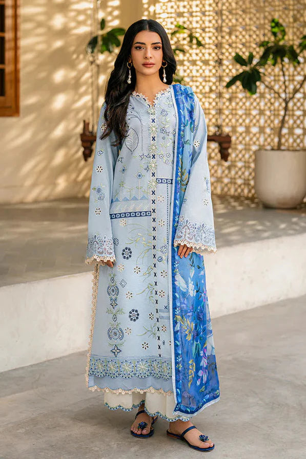 QALAMKAR - 3PC LAWN EMBROIDERED SHIRT WITH CHIFFON PRINTED DUPATTA AND TROUSER - HZG2730