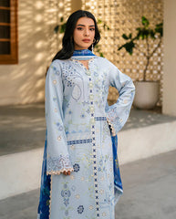 QALAMKAR - 3PC LAWN EMBROIDERED SHIRT WITH CHIFFON PRINTED DUPATTA AND TROUSER - HZG2730