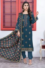 BAKHIYA - 3PC DHANAK EMBROIDERED SHIRT WITH CUTWORK DHANAK EMBROIDERED SHAWL AND TROUSER - HZG1976