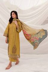 BATIK - 3PC DHANAK EMBROIDERED SHIRT WITH TWILL PRINTED SHAWL & TROUSER - HZG2552