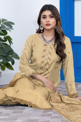 BAKHIYA - 3PC DHANAK EMBROIDERED SHIRT WITH CUTWORK DHANAK EMBROIDERED SHAWL AND TROUSER - HZG1977