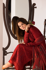 SOBIA NAZIR - 3PC DHANAK EMBROIDERED SHIRT WITH TWILL PRINTED SHAWL AND TROUSER - HZG1922