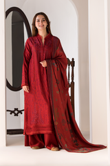 SOBIA NAZIR - 3PC DHANAK EMBROIDERED SHIRT WITH TWILL PRINTED SHAWL AND TROUSER - HZG1922